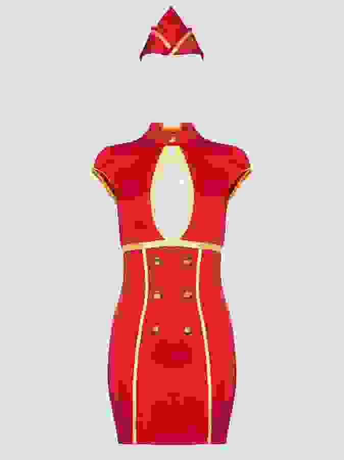 Lovehoney Fantasy Frisky Flight Attendant Costume, Red, hi-res